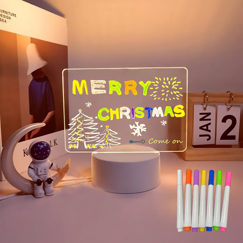 

Creative LED Notebook Night Light USB Rewritable Message Board With Color Pen, Children's Warm Soft Light, Girlfriend Decoration