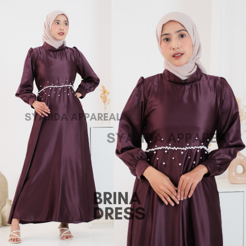 Brina Baju Dress Gamis Wisuda Kondangan Lebaran Wanita Gaun Pesta Lamaran Kekinian Simple Elegan
