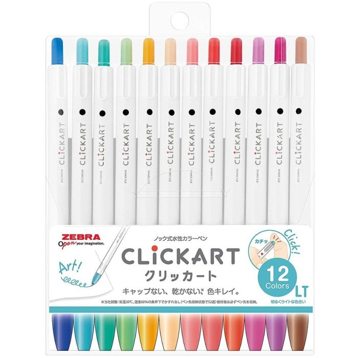 

[New Arrival] Zebra ClickArt Click Art 0.6mm Marker Fine Liner 1 Set 12 Colors - Light Set LT
