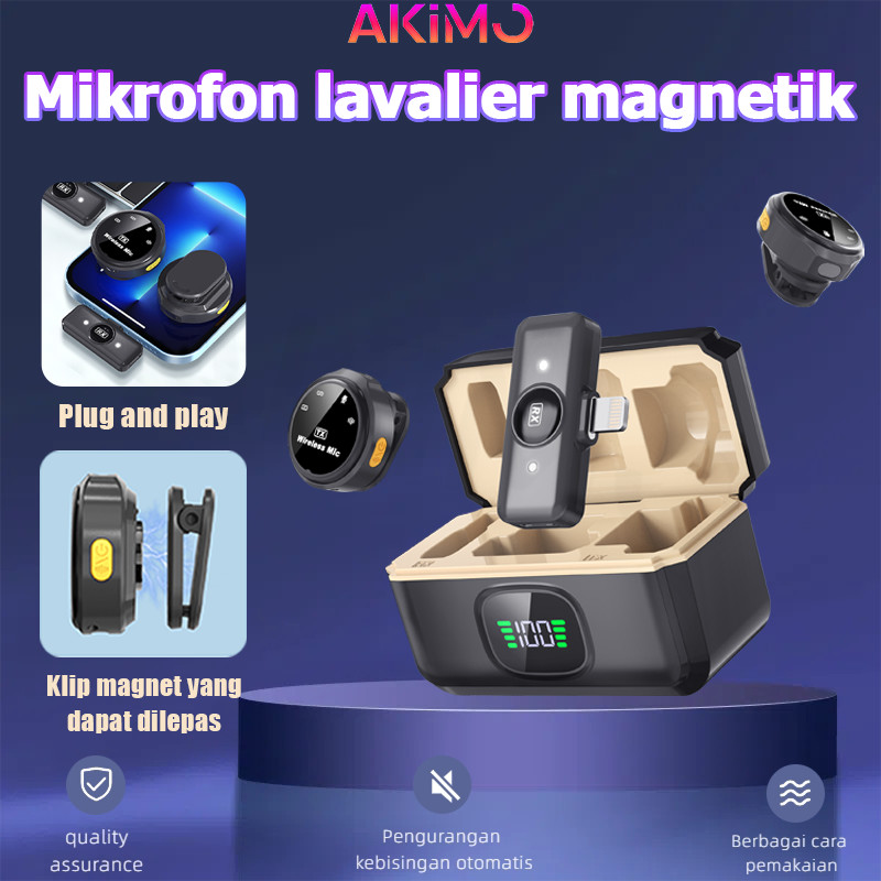 AKIMO Mikrofon Nirkabel Plug Lavalier & Play Clip on Mic Mikrofon Nirkabel Magnetic Mikrofon Dual Mi