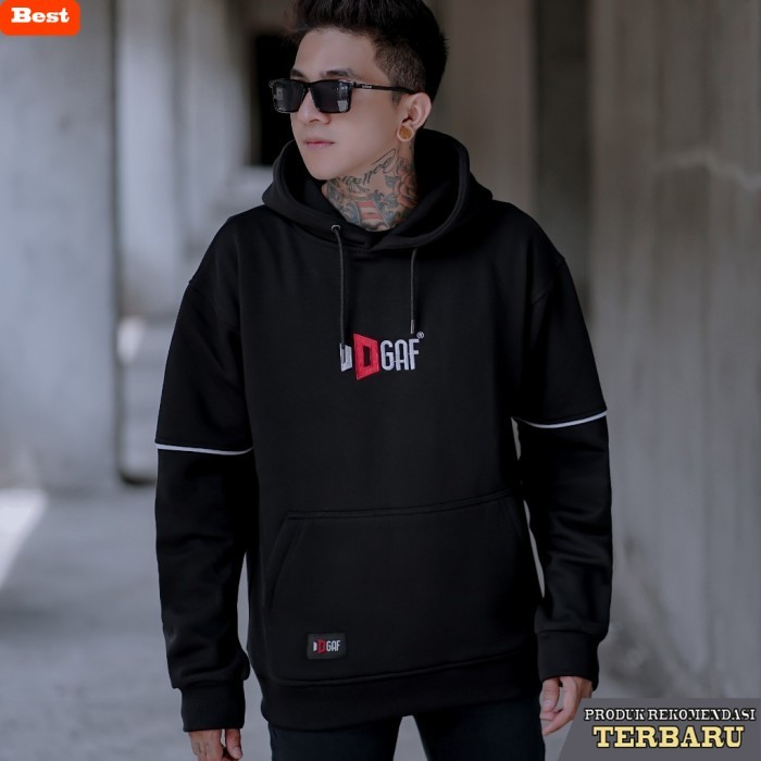 hoodie pria keren jaket hoodie pria original - Hitam, XL