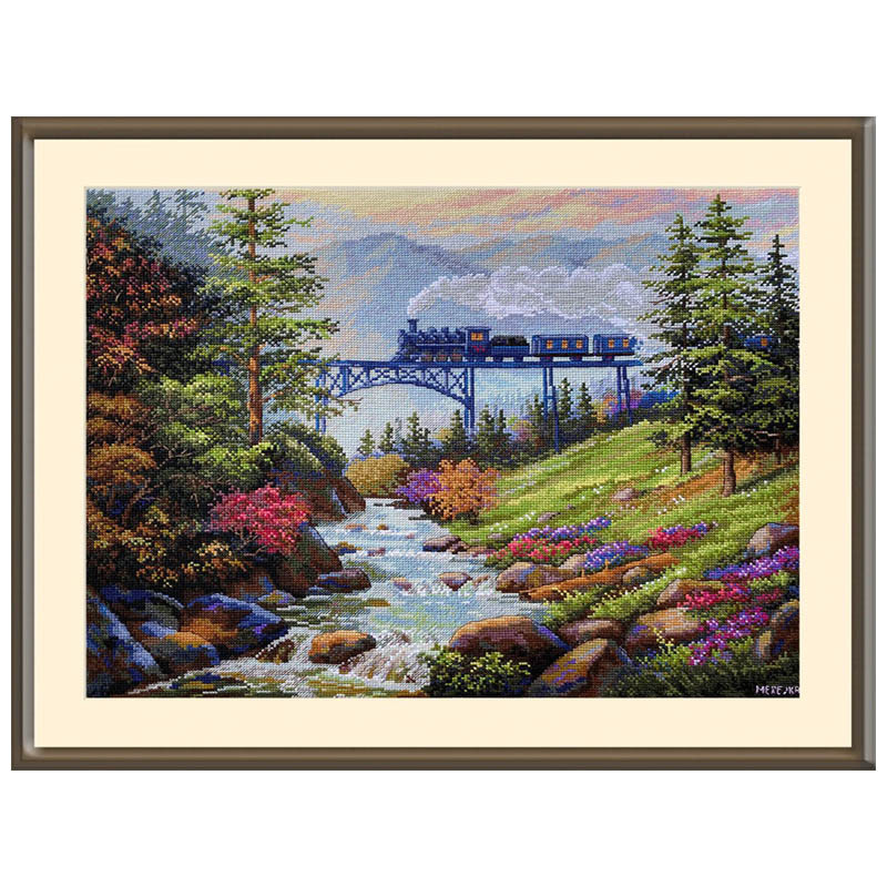 

High Quality Counted Cross Stitch Kits Embroidered Home Decoration Mountain Railway ,Train Merejka K-205