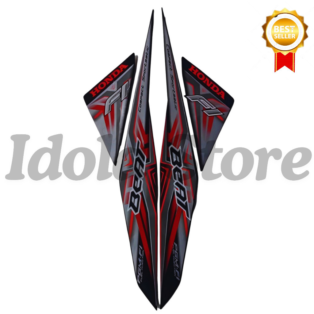 Sticker Striping Motor Honda Beat Fi 2015 Hitam Merah list body motor beat Fi 2015 Hitam Merah