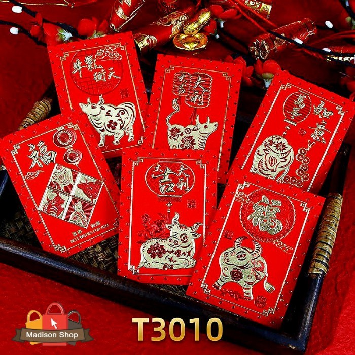 

Angpao Pendek Kerbao 2021 Angpau Merah Emboss Gold Murah Ampao Kebo - Random Mix