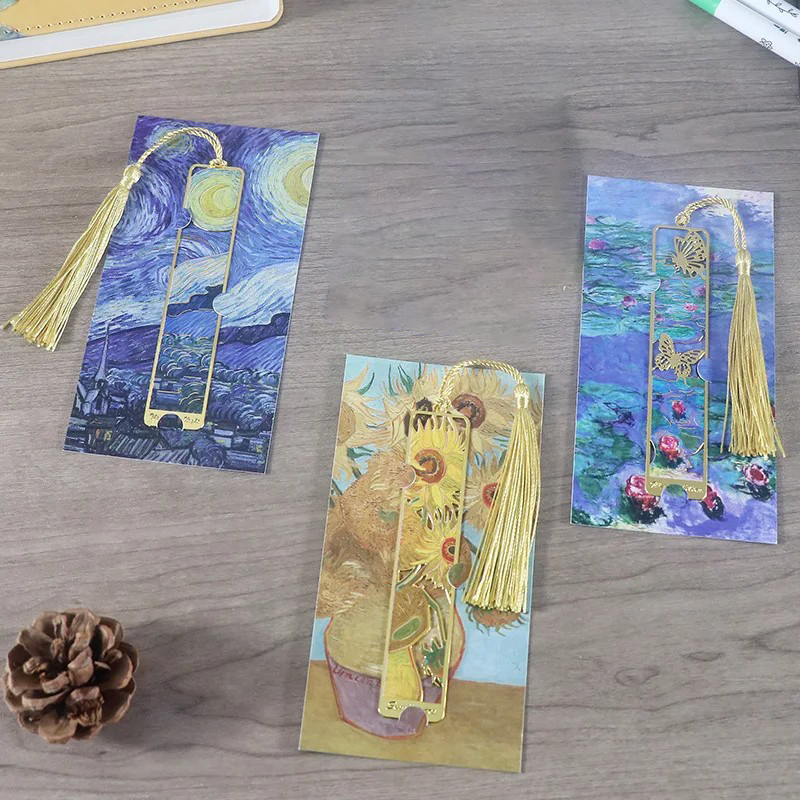 1pcs Bookmark Lukisan Minyak Metal Bookmark Van Gogh Penanda Buku Aesthetic