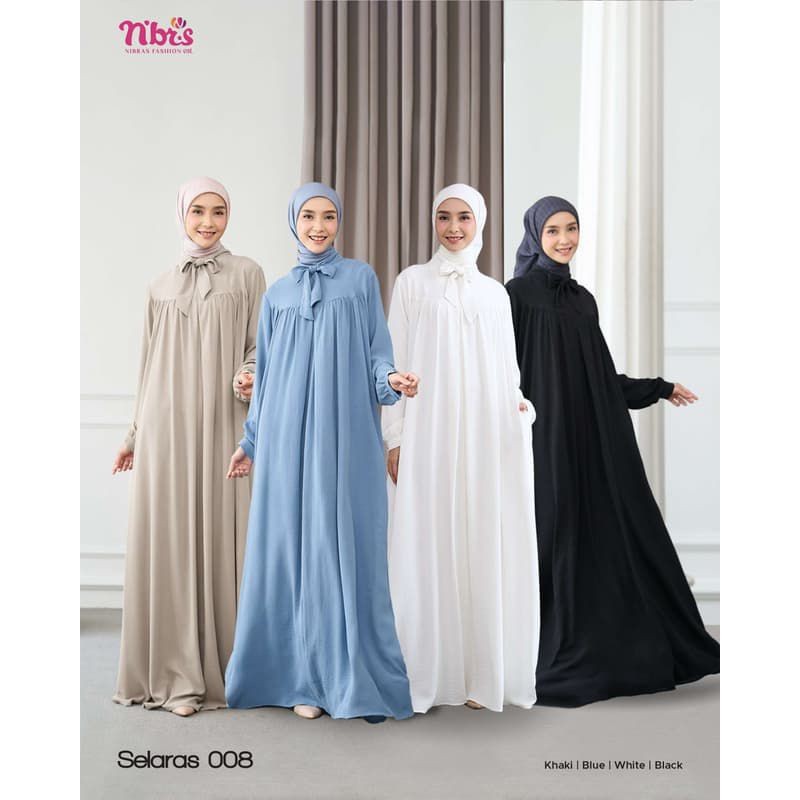 Nibras Gamis Selaras 008 | Gamis Nibras Polos Terbaru 2025 | Gamis Broken White | Gamis Polos Hitam 