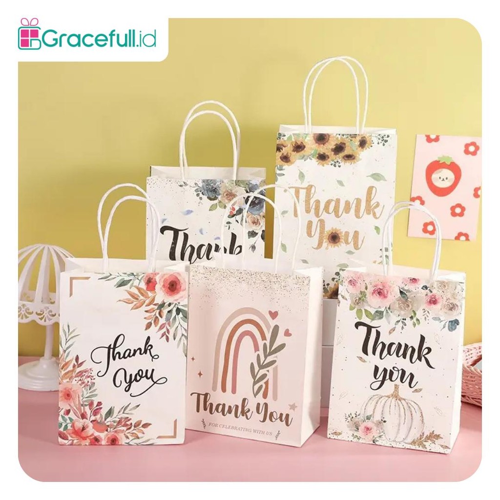 

Paper Bag Random motif Thank you & For You Random / Goodie Bag Thank you / Paper Bag Motif / Paper Bag Karakter Bunga I AK01I2