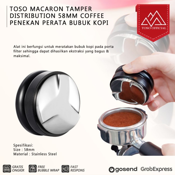 

TP TOSO Macaron Tamper Distribution 58mm Coffee Penekan Perata Bubuk Kopi