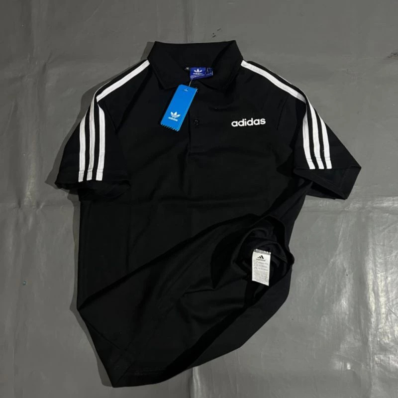 Kaos Polo Adidas Berkerah Black Casual T-Shirt Baju Pria Wanita Lengan Pendek Distro Branded Unisex