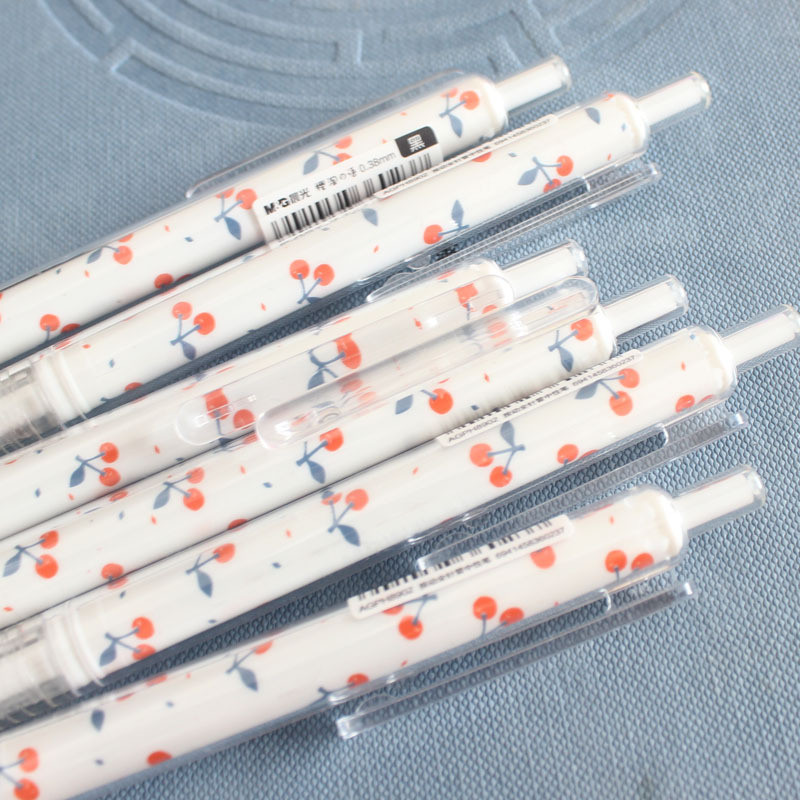 

2pcs Kawaii Fruit Cherry Pens for School Supplies Press Gel Pens Cute Office Assessories Girl Gifts Stationary Pens 0.38mm