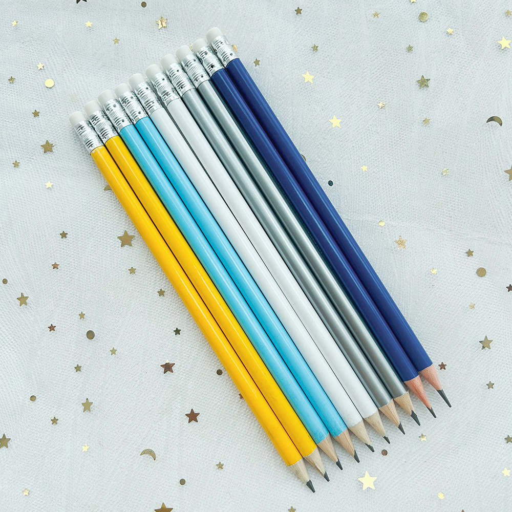 

10 PCs Blue Yellow Wood Pencil Kawaii Stationery School Supplies Cute Stationary Wooden Pencil No Logo HB Student Pencil Items