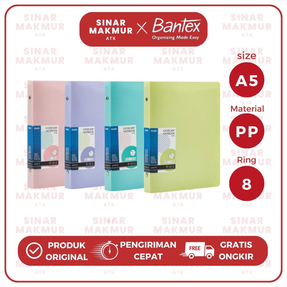 

Binder Notebook/Campus/Catatan Bahan PP Warna 8 Ring A5 Bantex LLA510 (Pcs)