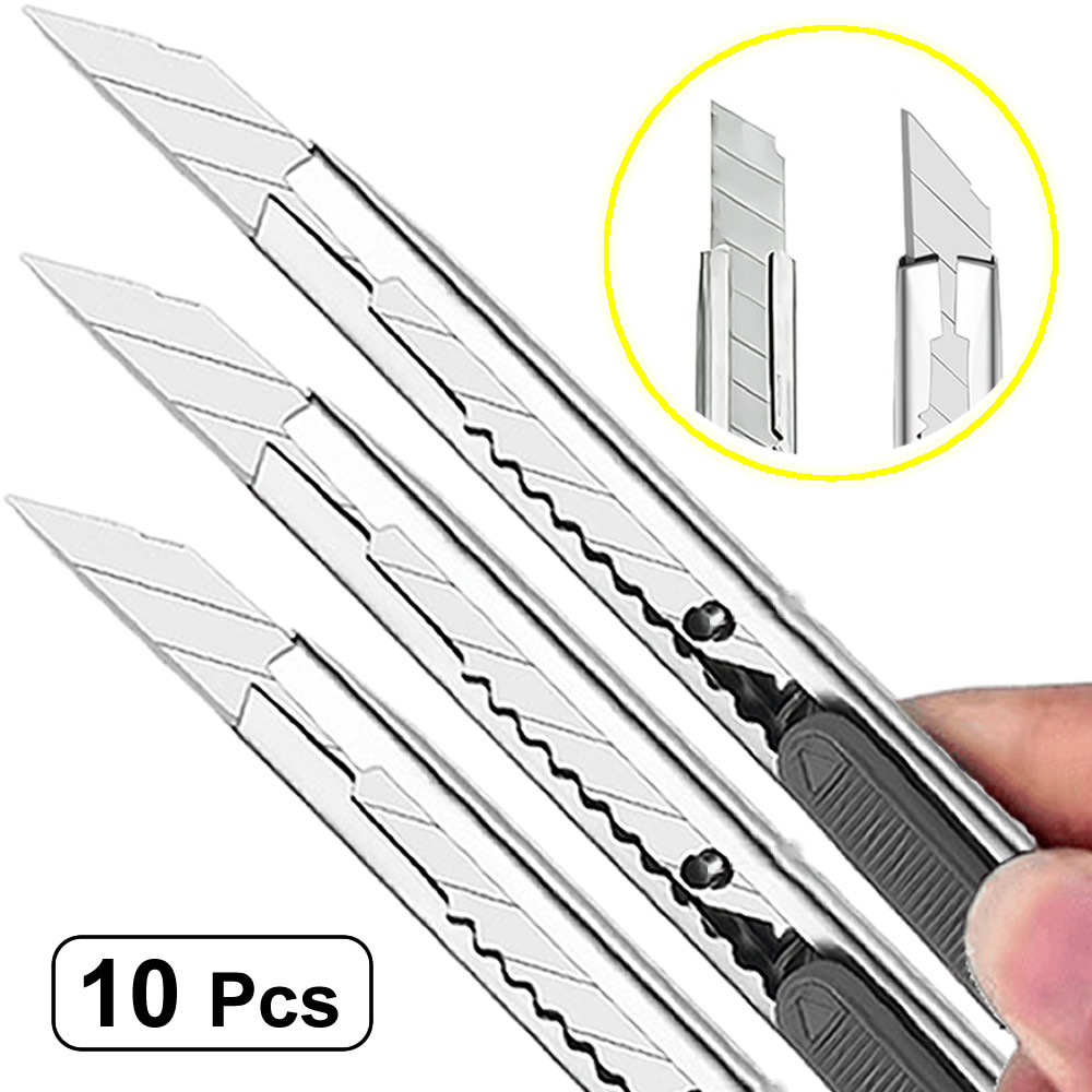 

1/5/10Pcs Utility Knife Stainless Steel Paper Cut Box Cutter Tools Kit Non-Slip Blades Unboxing Knife Handicraft Carving Tools