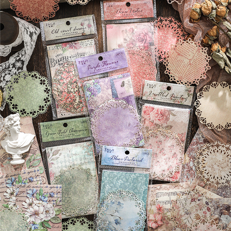 

30pcs lace flower hollow material decorative paper DIY scrapbook Collage Junk Journal Background Decoration Paper Aesthetic