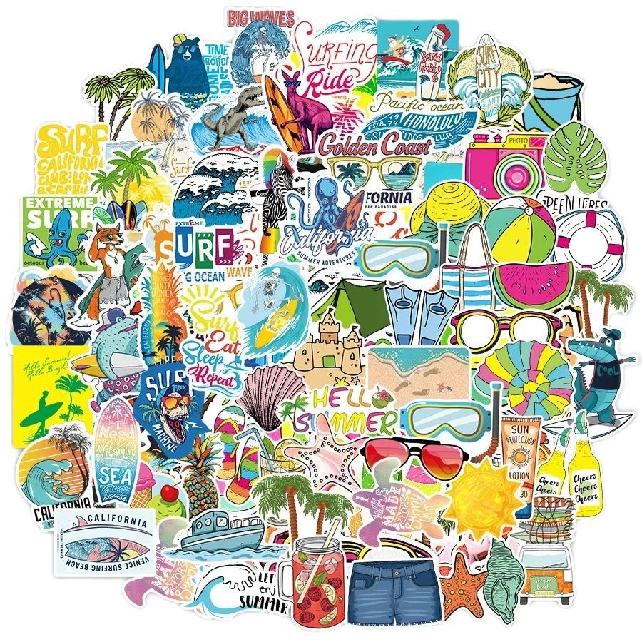 

100PCS Surf Sport Stickers for Laptop Skateboard Guitar Waterproof Summer Vsco Style Stickers for Kids Toys Gifts Decals