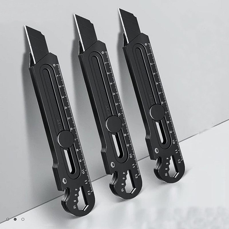 

Aluminum Alloy 6 in 1 Multifunctional Box Cutter Heavy Duty 25/18MM Black Premium estilete profissional ferramenta Wallpaper нож