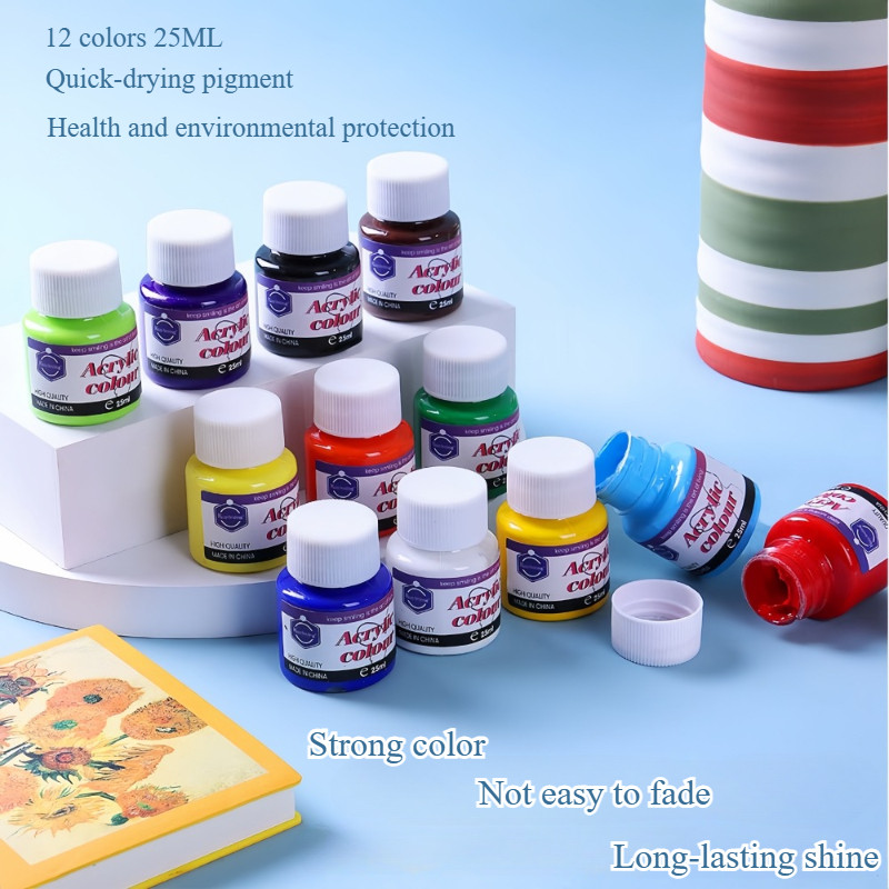 

12/25ml 12color Acrylic Pigment Set Strong Coverage and Not Easy To Fade Color for Hand-painted Wall Painting Graffiti