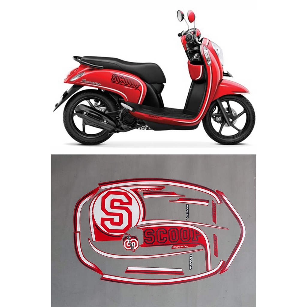 STRIPING STIKER STICKER LIS BODY MOTOR SCOOPY SPORTY 2014 MERAH HITAM