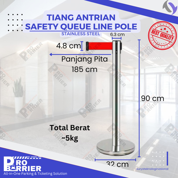 

Tiang Pembatas Antrian Pita Stainless Silver 2 Meter - Tiang Silver, HitamDijamin Ori