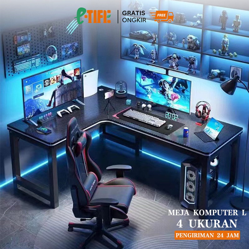 E-TIFE Meja Komputer Minimalis L Meja Gaming L Shaped Meja Komputer Meja Kantor Meja Laptop
