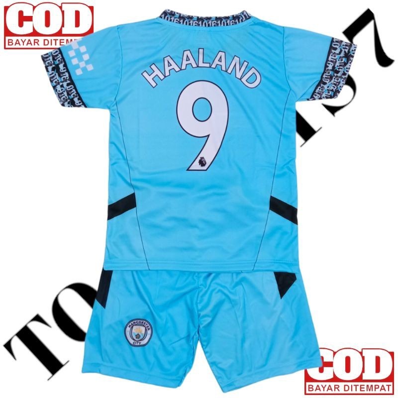 SETELAN JERSEY BOLA ANAK ANAK FOOTBALL CLUB MANCHESTERR CITY HOME HAALAND NEW TERLARIS / SETELAN BAJ