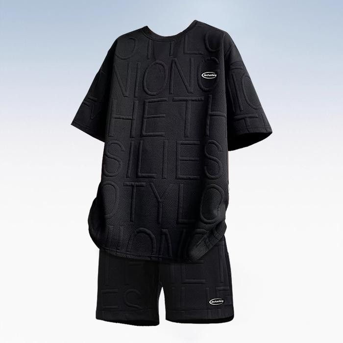 Siertaa (New promo)Baju setelan pria jumbo Jacquard Kaos Oversize dan Celana Pendek Pria Katun Distr