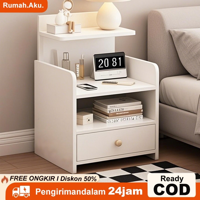 BOBUN_SHOP Meja Nakas Minimalis Modern Dengan Laci Meja Samping Tidur Aesthetic Meja Kamar Untuk Kam