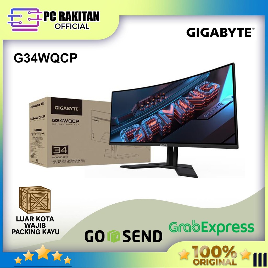 GIGABYTE MONITOR GAMING G34WQCP ULTRAWIDE 34 INCH VA 1500R WQHD 2K 1440P 1MS 180HZ HDR400 TILT
