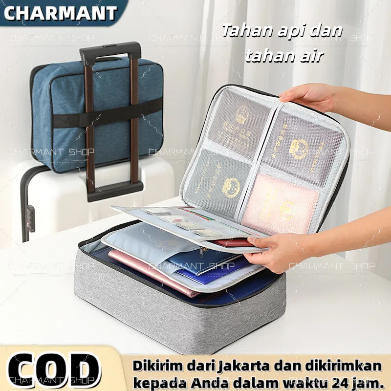 CHARMANT  Tas Penyimpanan Paspor dan Dokumen Water-Resistant dengan Combination Lock tahan api dll. 