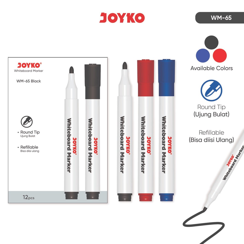 

JOYKO SPIDOL PAPAN TULIS 1 PACK WM-65 ISI 12 PCS