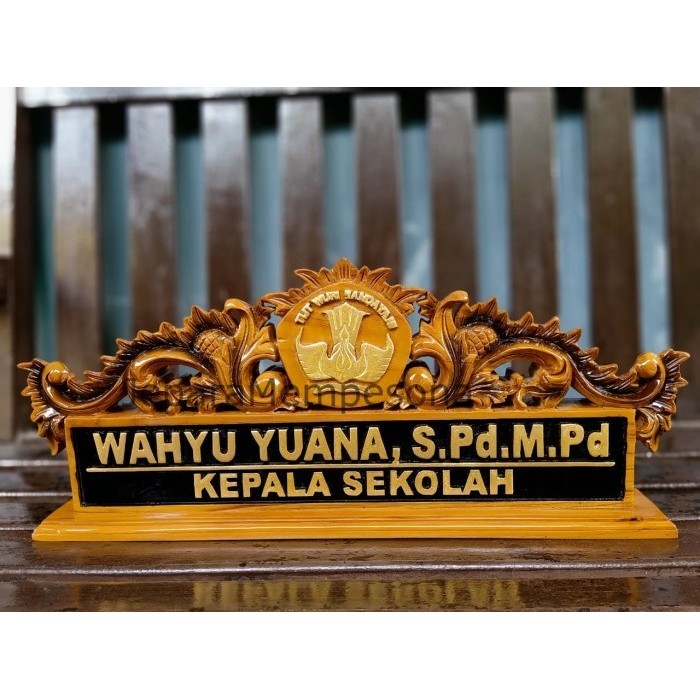 Papan Nama + Papan Nama Meja Kantor + Kayu Jati + Ukir Kayu