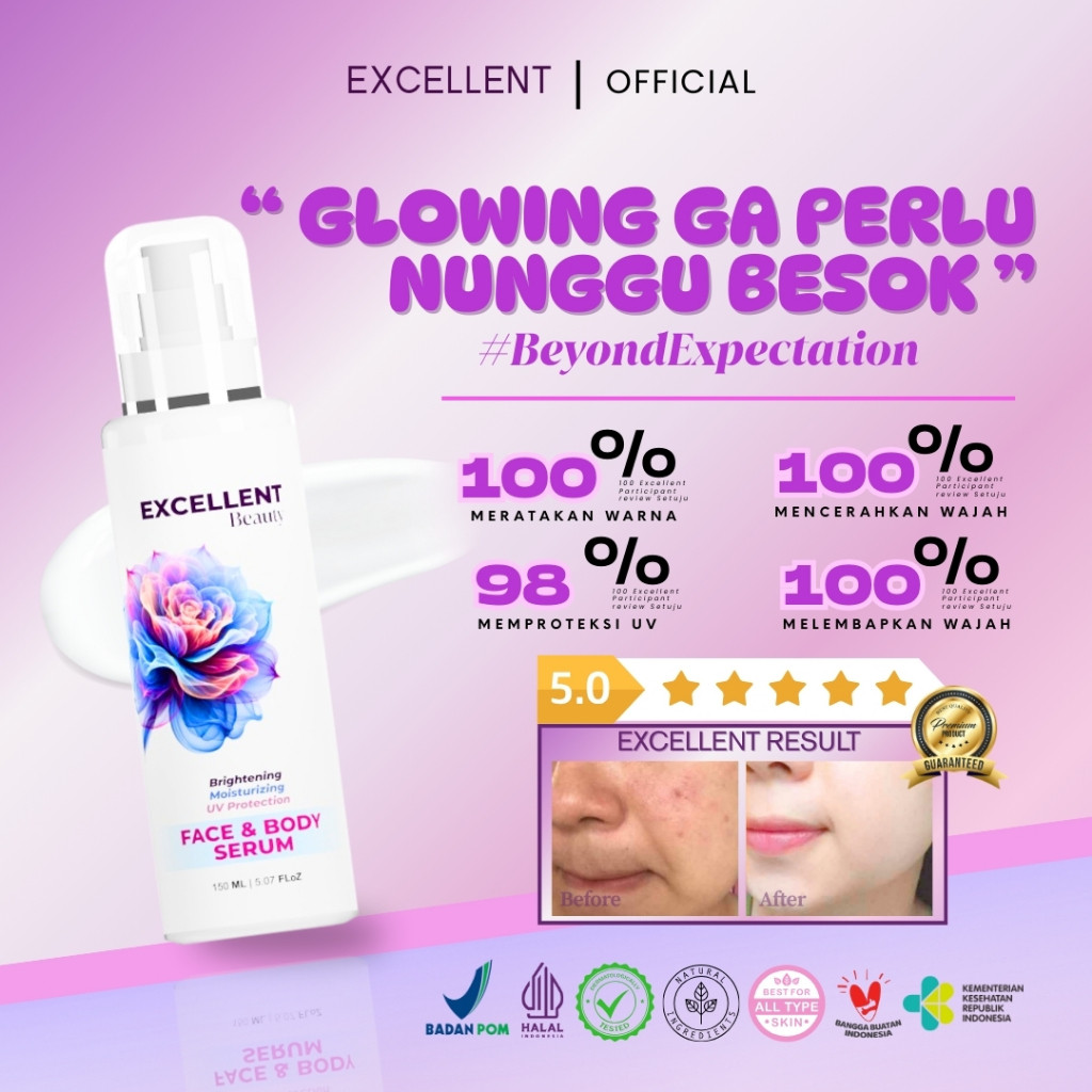 EXCELLENT BEAUTY FACE BODY SERUM GLUTHATIONE NIACINAMIDE ALLANTOIN 150ml MENCERAHKAN KULIT SUNSCREEN