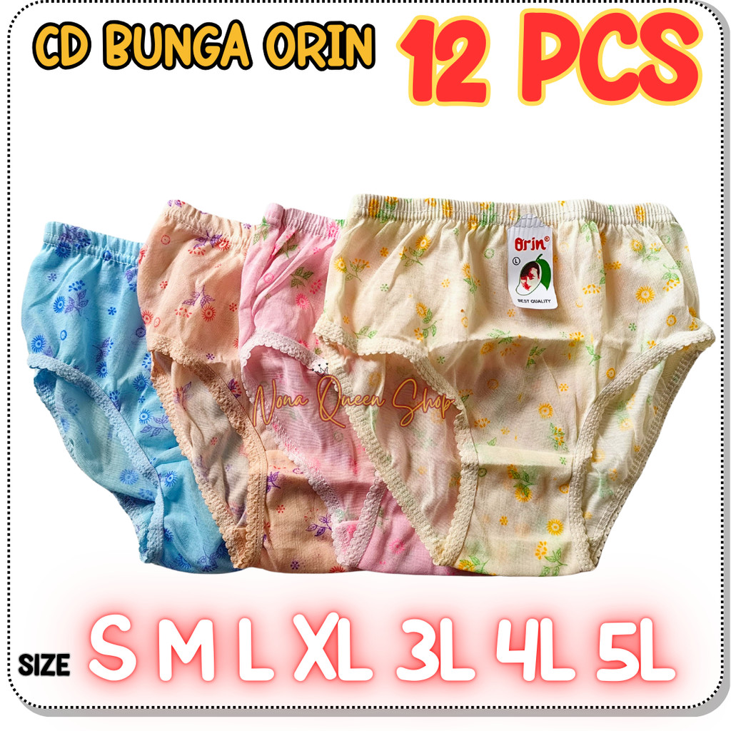 12 Pcs Celana Dalam Wanita Orin Katun Bunga Motif CD BUNGA ORIN