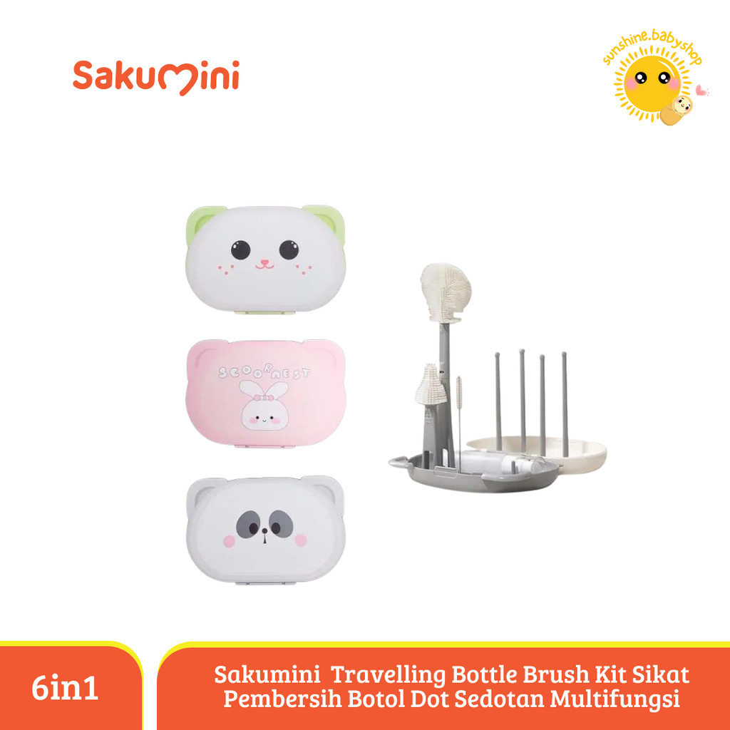 Sakumini 6in1 Sikat Botol Multifungsi – Pembersih Dot, Sedotan, Botol Bayi & Minum Dewasa