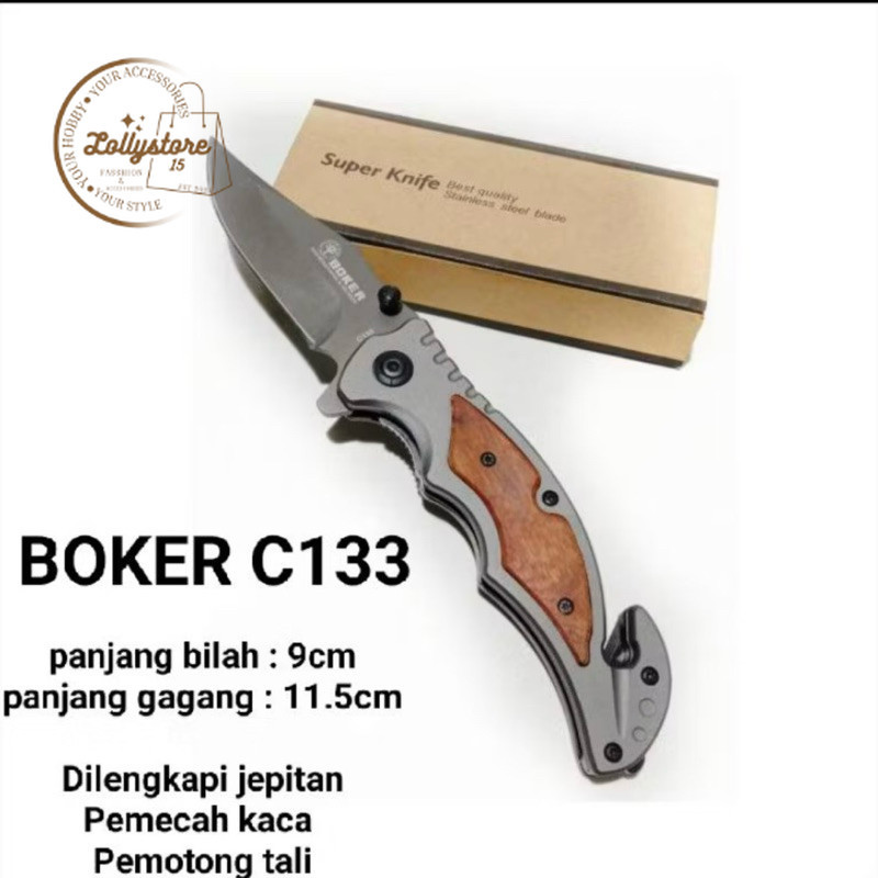pisau lipat hunting boker C133 / pisau lipat multifungsi BOKER C 133 / PISAU SURVIVAL KIT C133 PROMO