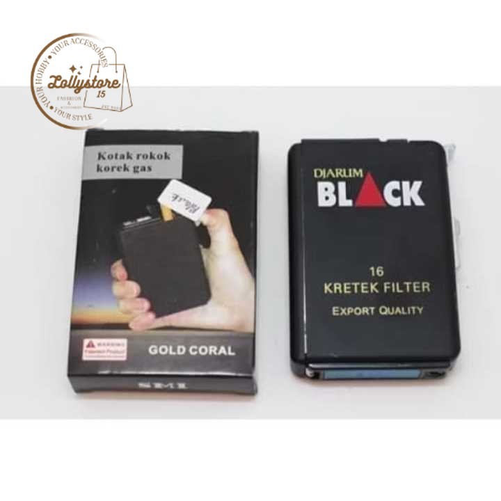 Kotak Penyimpanan Terbaru Plus Korek Api Gas Black dengan Kotak Rokok
