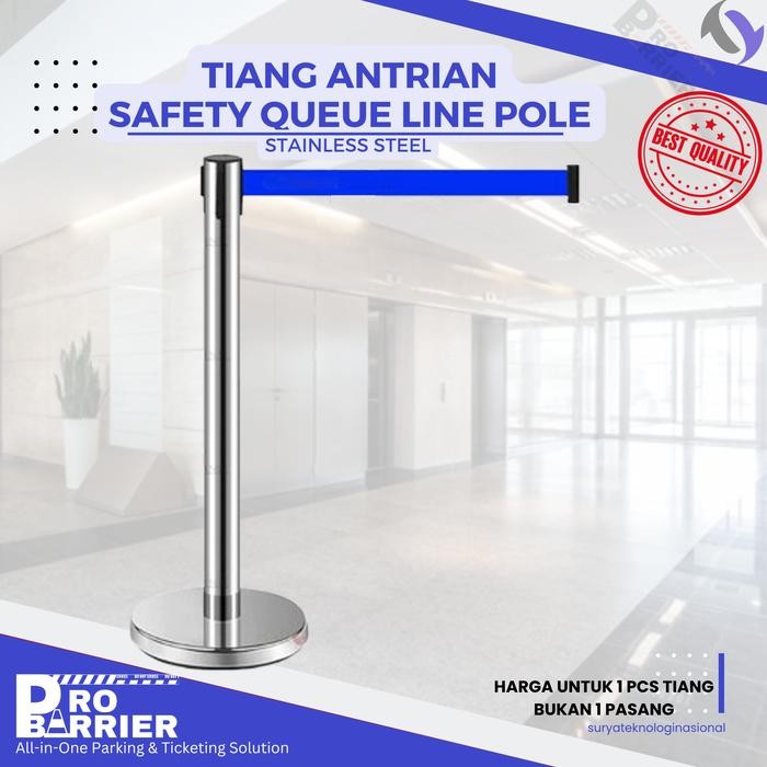 

Tiang Pembatas Antrian Pita Stainless Silver 2 Meter - Tiang Silver, Hitam