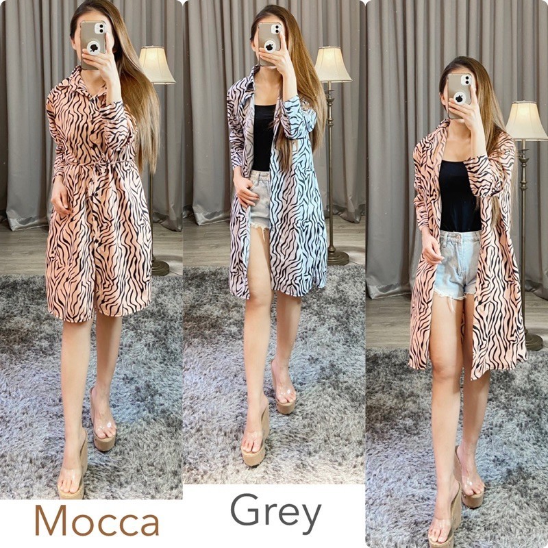 LAVONNE.STORE Kemeja Tunik Panjang Motif Zebra Semi Wolfis