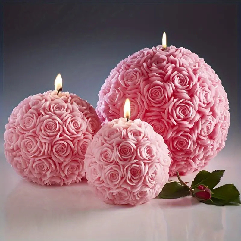 

3D Rose Ball Candle Resin Silicone Mold Casting Mold, Creative Elegant Flower Candle Holder Suitable For DIY Can