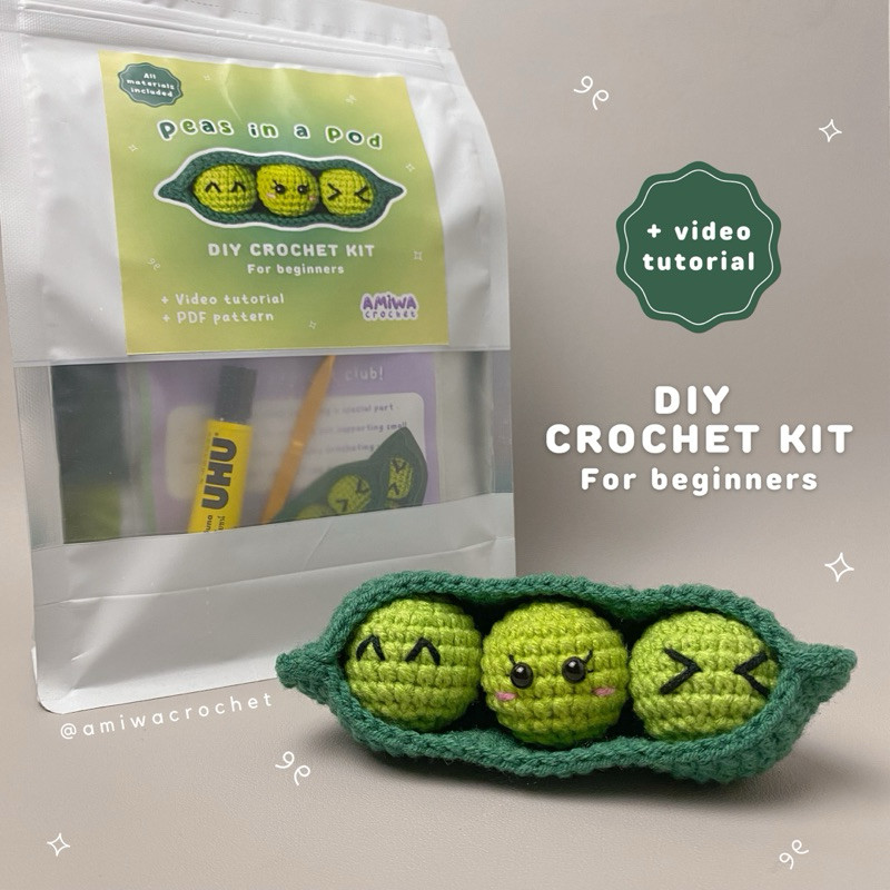 ORANSHOP Starter Crochet Kit Peas in a Pod by Amiwa Crochet - Paket Belajar Merajut Untuk Pemu