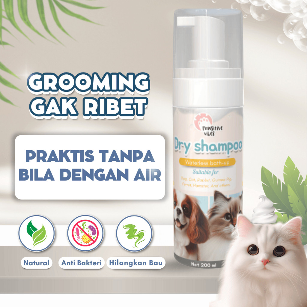Pawsome / Shampoo Kucing / Pet Dry Shampoo Isi 200ml Untuk Kucing Anjing / Sampo Kucing kering Tanpa