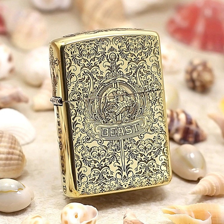 Korek Zippo Gold Beast Satanic Codex Gigas 5 Side BEST QUALLITY ORI