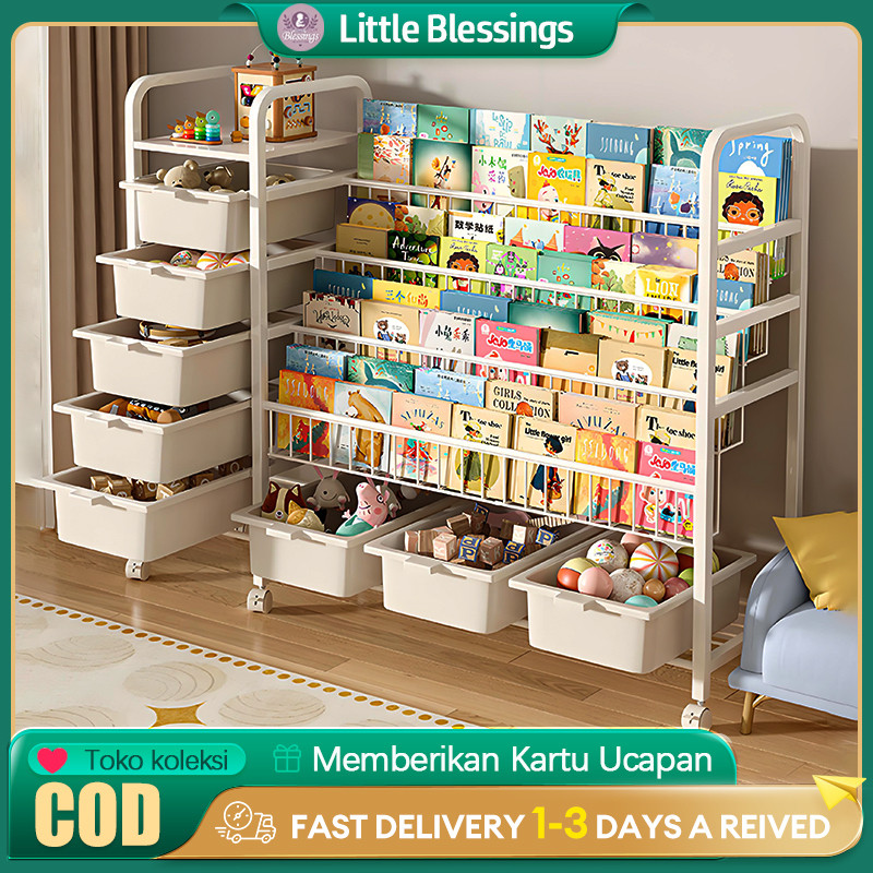 Rak Buku Susun Serbaguna Tempat Rak Buku Anak Rak Portable Roda Rak Mainan Rak Roda Toy Storage