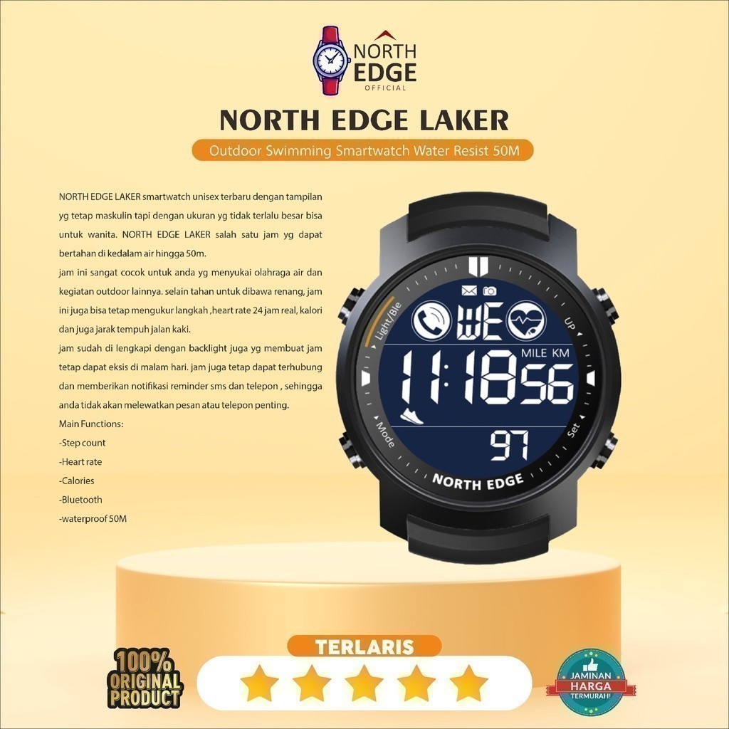 NORTH EDGE LAKER Outdoor Swimming Smartwatch Water Resist 50M