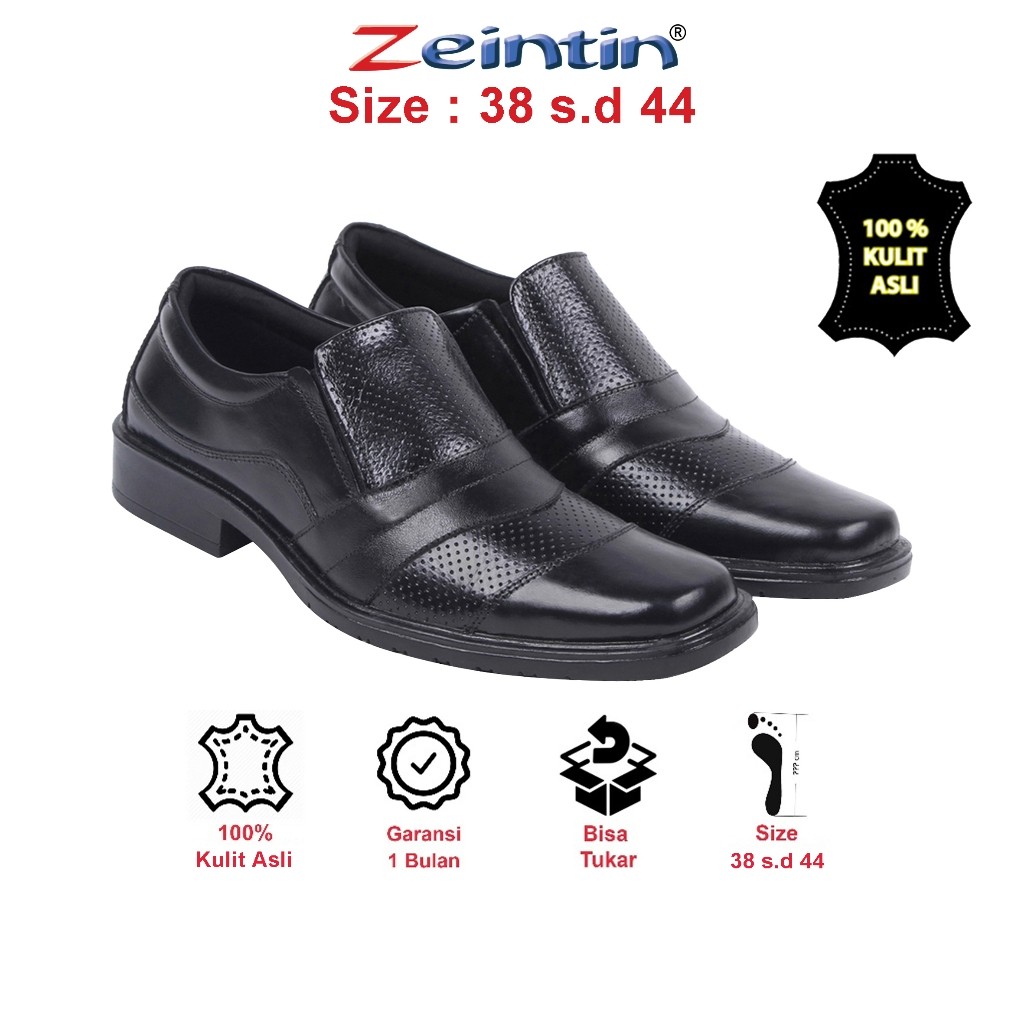Zeintin - Sepatu Pantofel Pria Bahan Kulit Sapi Asli Fantofel Sepatu Kulit Kerja Kuliah Kantor AJ