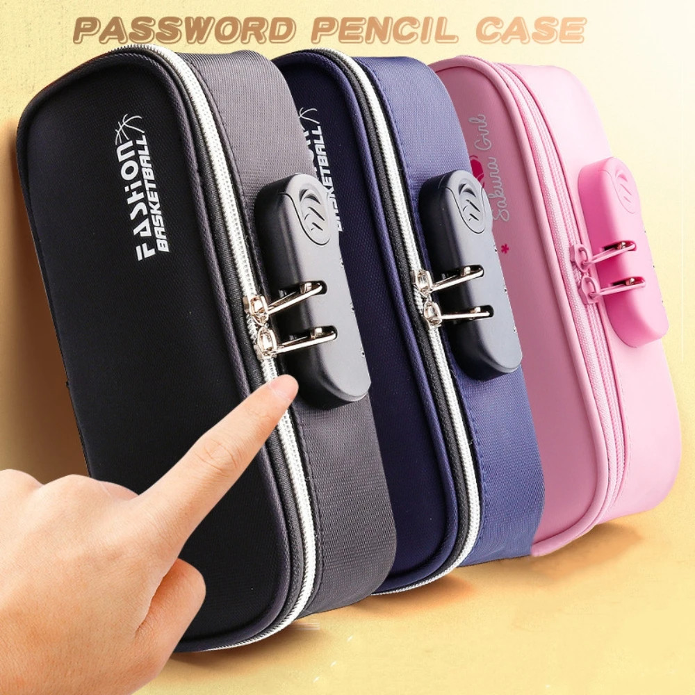 

Portable Password lock pencil case Pencilcase Boy Canvas Pencil bag large capacity pencil cases Student stationery bag kid gifts