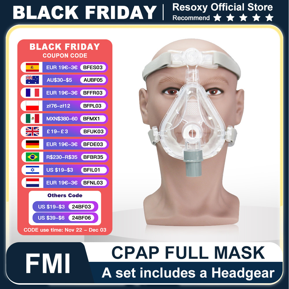 RESOXY CPAP Full Face Mask Auto BiPAP CPAP Mouth Mask Medical Silicon Full Facial Mask With Headgear