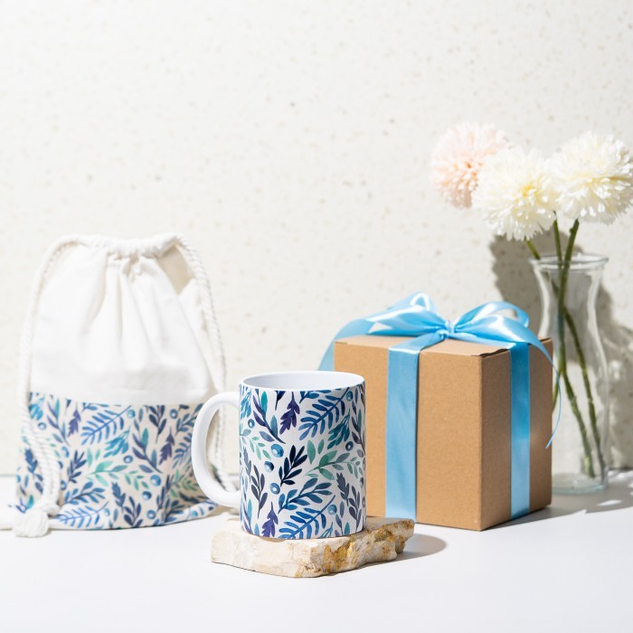 

[Best Seller] Seruni Living Hampers berisi Mug dan Pouch Cantik - Daun Biru