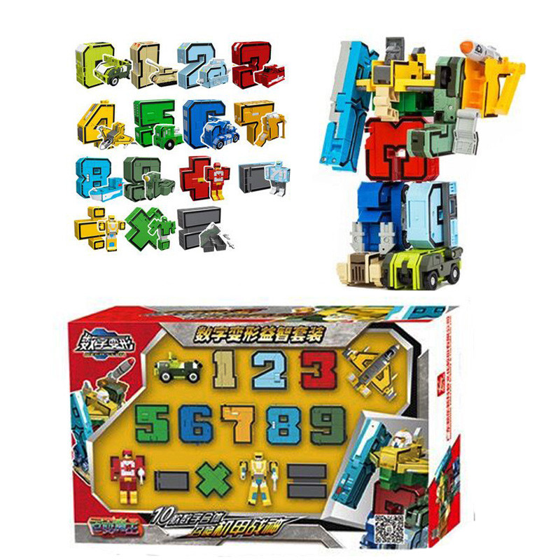 

With Box Assemble Number Robots Transformation Blocks Action Figure Car Dinosaur Model Deformation Digit Letters Alphabet Toys