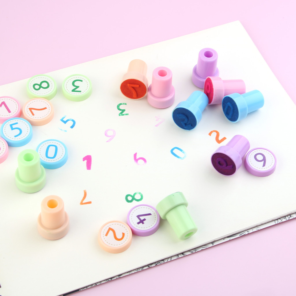 

10pcs Assorted Stamps for Kids Self-ink Stamps Children Toy Stamps Number Seal Scrapbooking DIY Painting Photo Album Decor